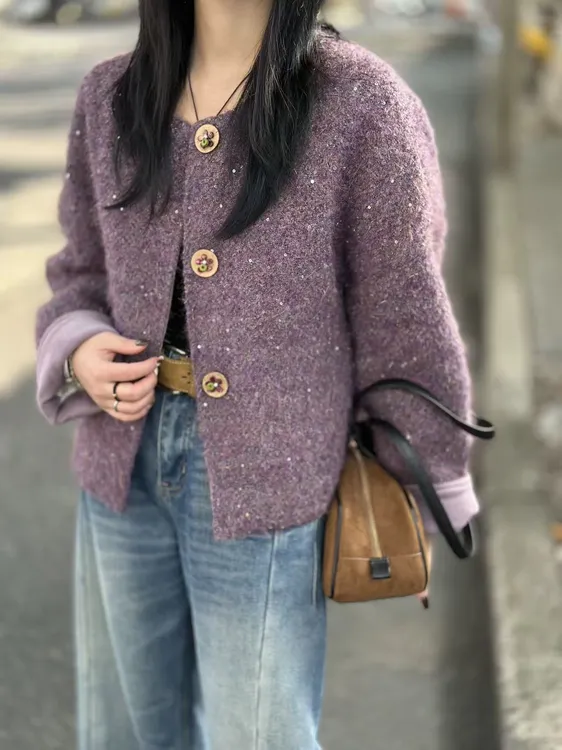 重工亮片小香风棉服女欧洲站2025冬装新款欧货女装呢外套