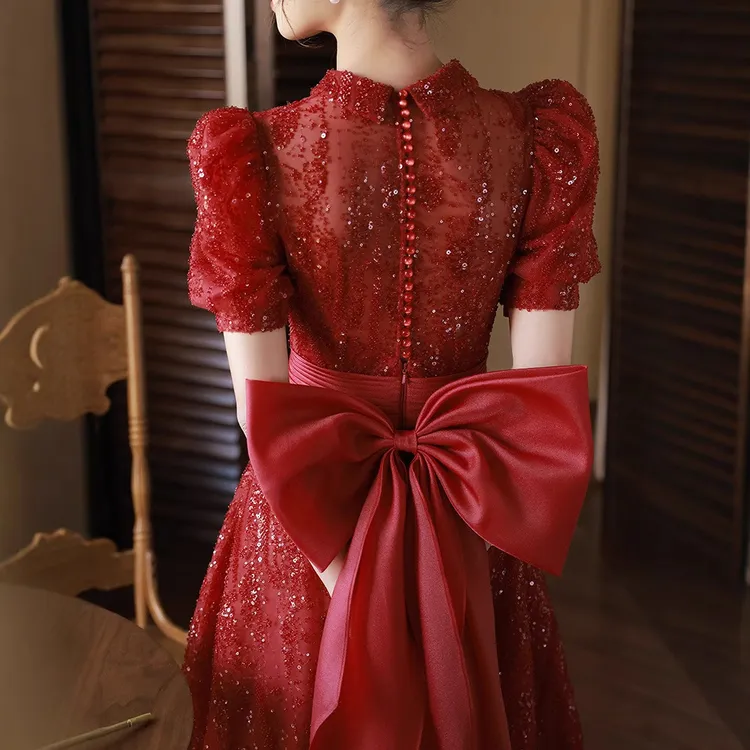 宴会敬酒服新娘订婚礼服小众气质红色平时可穿小个子回门服连衣裙