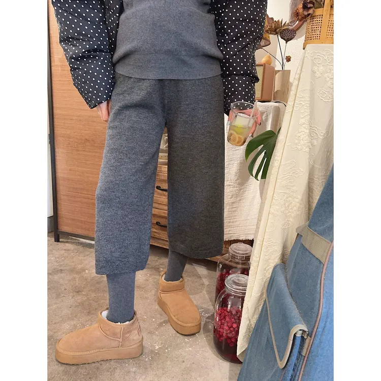 智英欧尼 针织阔腿裤【宽松松紧腰高腰加厚秋冬新款时尚百搭女装】