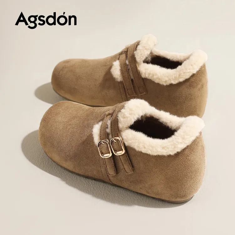 Y奥古狮登加绒勃肯鞋女2025新款秋冬外穿厚底全包单鞋一脚蹬棉鞋Y