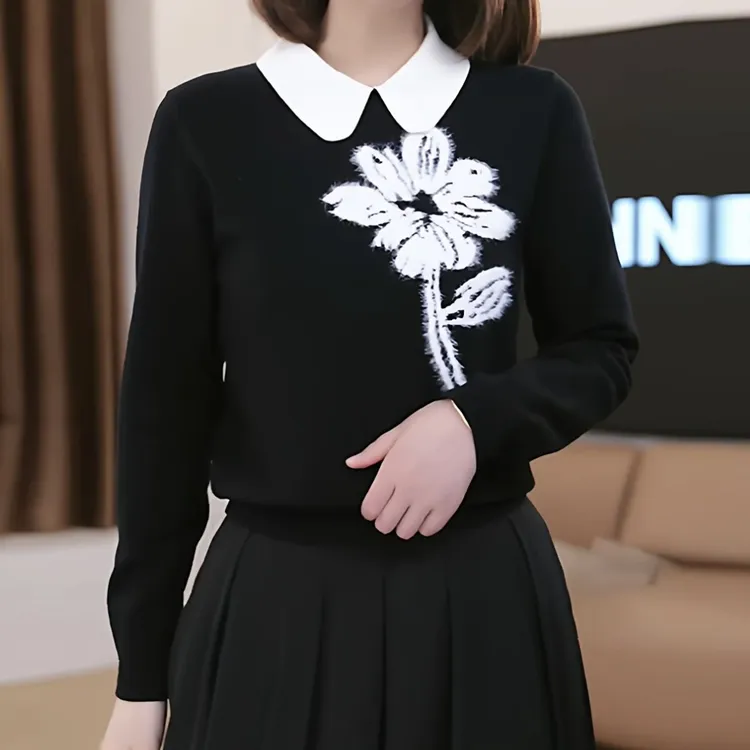 2026秋季小香风厚款保暖长袖花朵针织衫毛衣女洋气减龄显瘦上衣