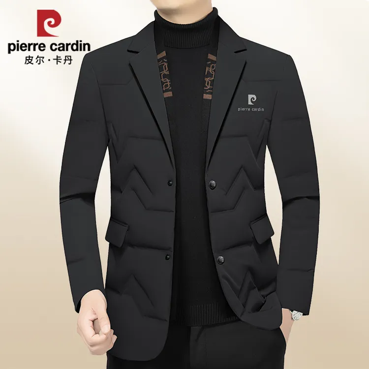 皮尔卡丹男士高档羽绒西服外套休闲修身冬季加厚中青年鸭绒单西装