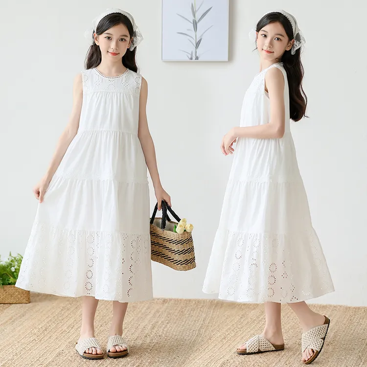 女童简约无袖连衣裙2025夏季新款韩版棉布宽松裙子女孩时尚长裙子