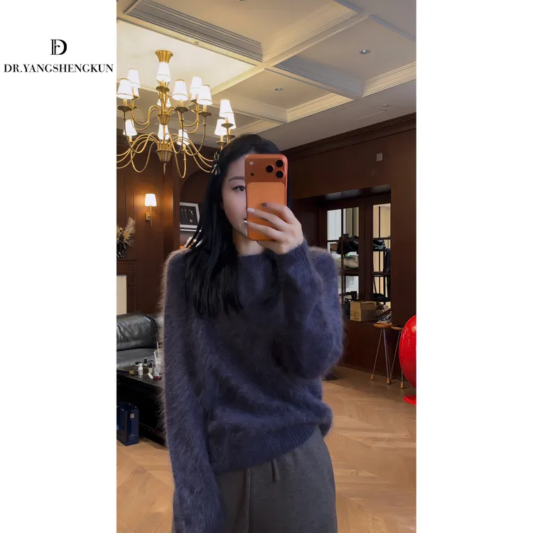 杨圣坤2025新品100%山羊绒拉绒舒适纯色百搭长袖针织衫S82592302