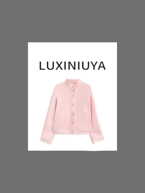 【LUXINIUYA】「粉月球面 」立领珍珠纹棒球服款夹克外套#QDS091