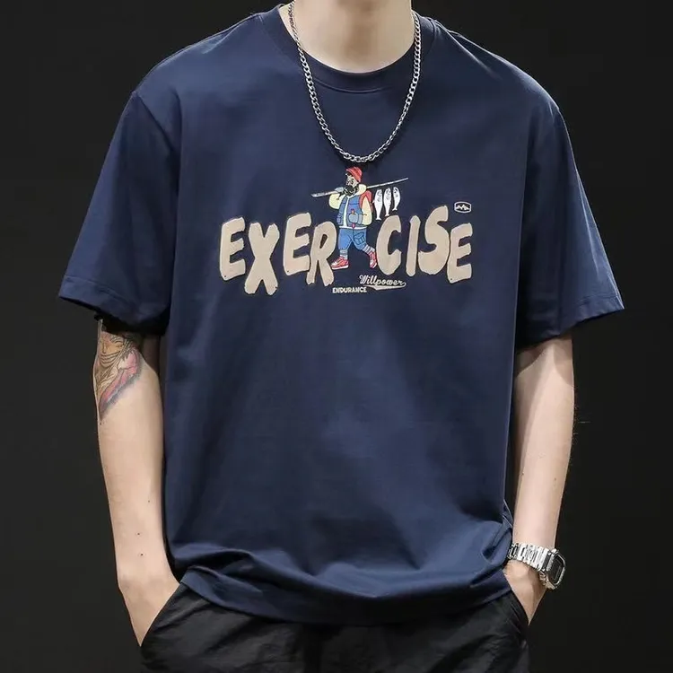 新款时尚纯棉美式复古T恤情侣系列纯棉半袖短袖男生衣服高级感