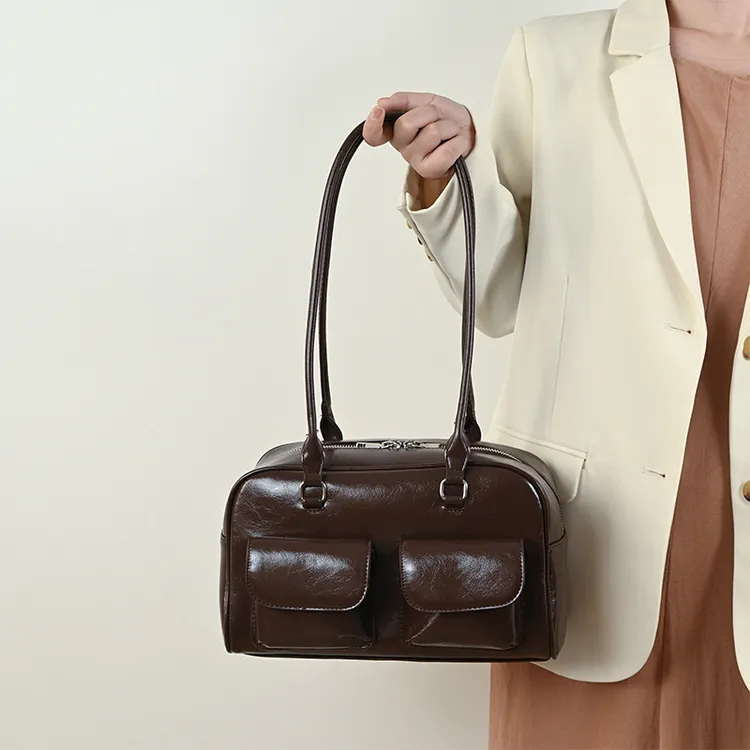 2025新款托特包大容量包包女单肩腋下包油蜡皮包双袋休闲手提包包