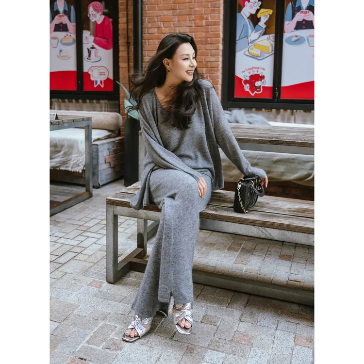 【余书】“精致而随性”系列慵懒开衫绵羊毛两件套背心上衣Y304218