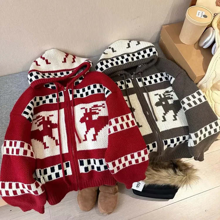 韩国白鹿同款连帽小鹿毛衣女款时尚潮流女装百搭外套