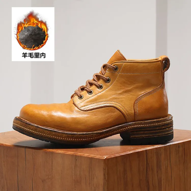 羊毛加厚冬季新款保暖靴男马皮男靴复古工装大逃亡短靴手工马丁靴