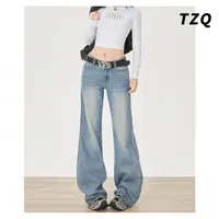 浅蓝色扎染阔腿牛仔裤女2025年新款高腰宽松显瘦直筒裤TZQ2581835