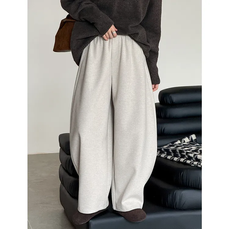 秋冬新款百搭糯米裤休闲长裤百搭宽松保暖羊毛裤子女式高腰阔腿裤