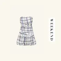 澳洲小众设计师蓝色女士气质时尚公主连衣裙夏季格纹短裙B1292