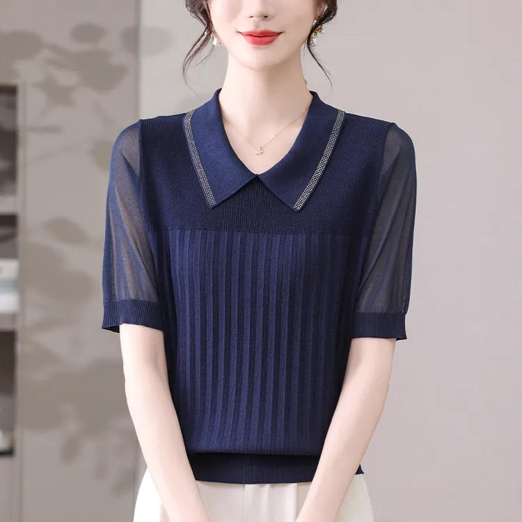 Polo领针织衫女夏装2025新款爆款短袖T恤宽松显瘦遮肚子薄款上衣