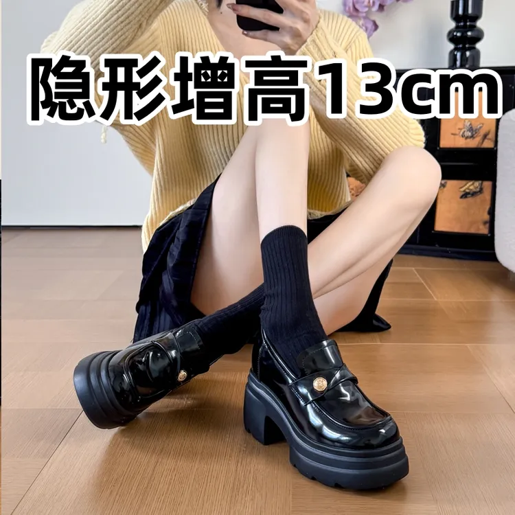 英伦小皮鞋女2025新款真皮春秋内增高英伦风小黑老钱皮鞋女厚底