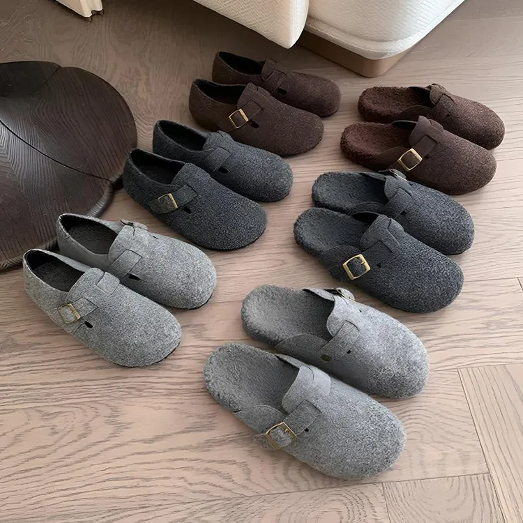 【茵茵家】两个版本~保暖内增高软底毛毛勃肯单鞋女包头半拖鞋新款