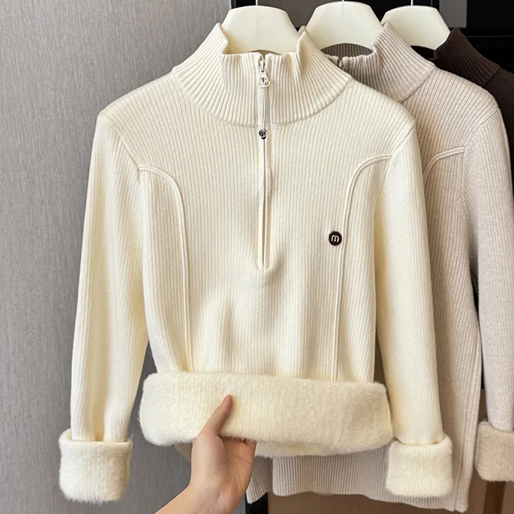 穿不胖  加绒百搭保暖显瘦冬季毛针织衫半高领半拉链内搭时尚款