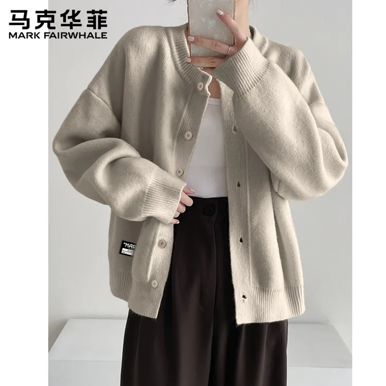 马克华菲开衫针织衫男女高级感灰色纽扣毛衣外套慵懒风秋季情侣装