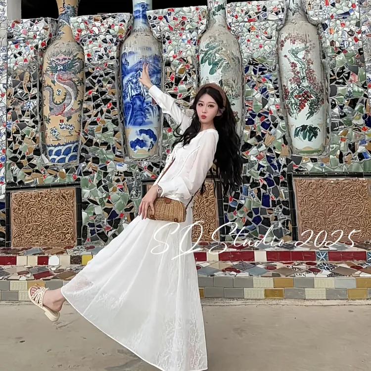 【纱花半裙】显瘦气质白色法式小众温柔蕾丝半裙--K956卡码拍小