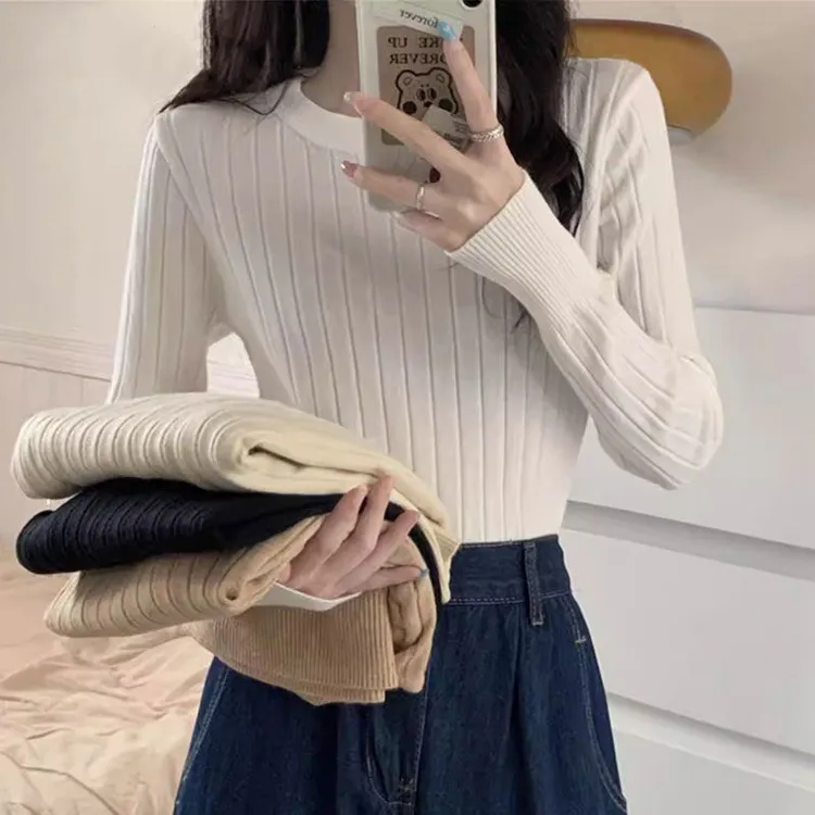 KALUOLAI/卡洛莱秋冬新款显瘦针织衫内搭拼接打底衫上衣女装毛衣