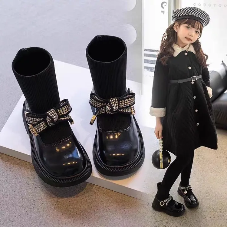 ABC女童皮鞋2025年春秋季新款儿童短靴马丁靴秋冬小女孩公主袜靴4