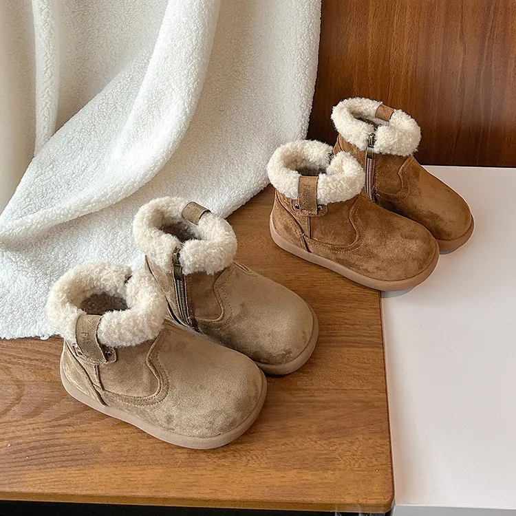 【深焙棕】儿童英伦复古男童马丁靴加绒二棉时尚雪地靴女童勃肯短靴