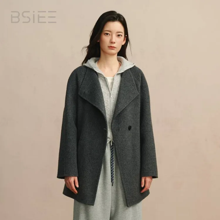 BSIEE/本涩2025年冬季新款小个子复古一手长立领腰带单排扣大衣