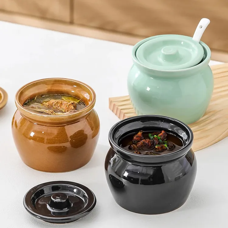 瓦罐汤小炖盅家用隔水炖一人份老式煲蒸菜带盖食品级陶瓷煨汤蒸盅
