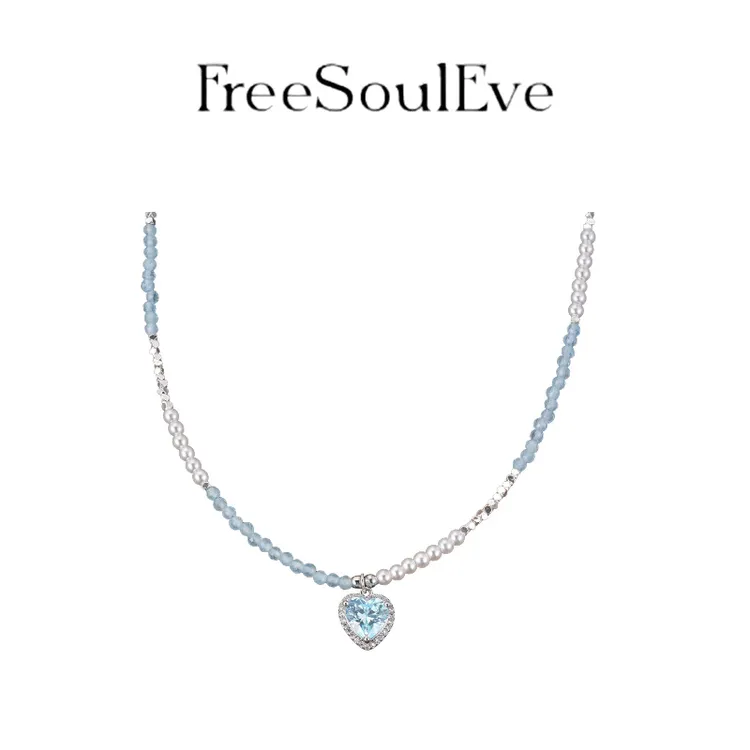 铜合金仿珍珠项链 海洋之心简约坠链锁骨链拼接百搭小众时尚ins风