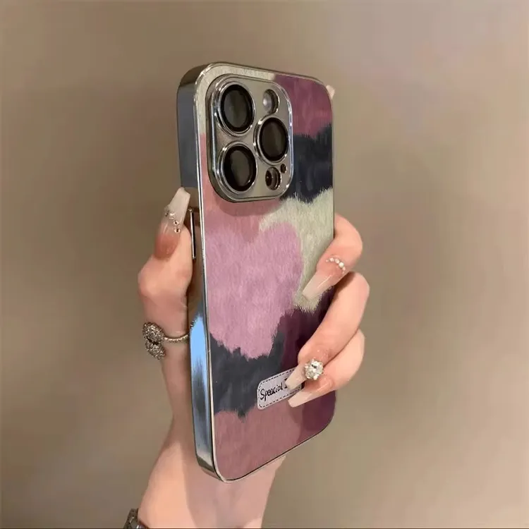 适用苹果17promax手机壳粉白爱心iphone16pro电镀小羊皮15pro防摔