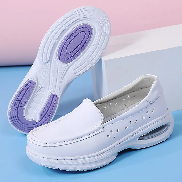 伊陌鸟护士鞋防滑单鞋舒适减压护士鞋坡跟白色休闲鞋软底平底运动