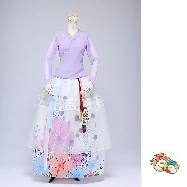 朝鲜族舞蹈练功上衣和印花烫钻腰裙长袖传统舞台飘逸练功服25030