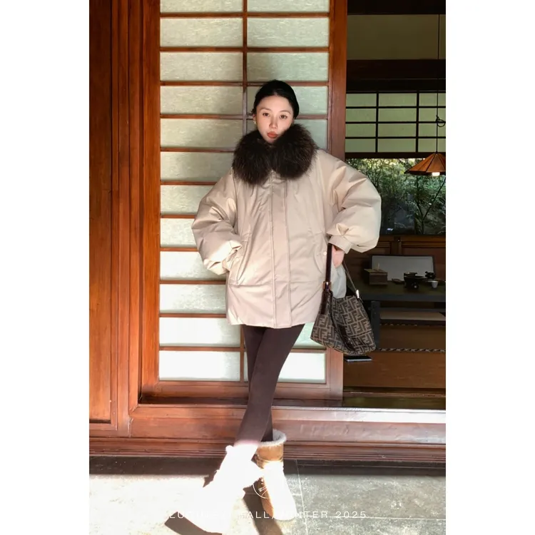 鹭青一原创【峥嵘】高密斜纹三星90白鸭绒派克羽绒服L25Y7573B