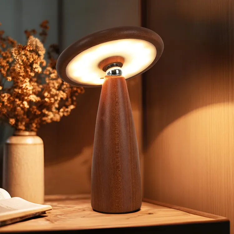 创意实木扭头蘑菇灯护眼小夜灯氛围床头榉木儿童LED台灯女生礼物
