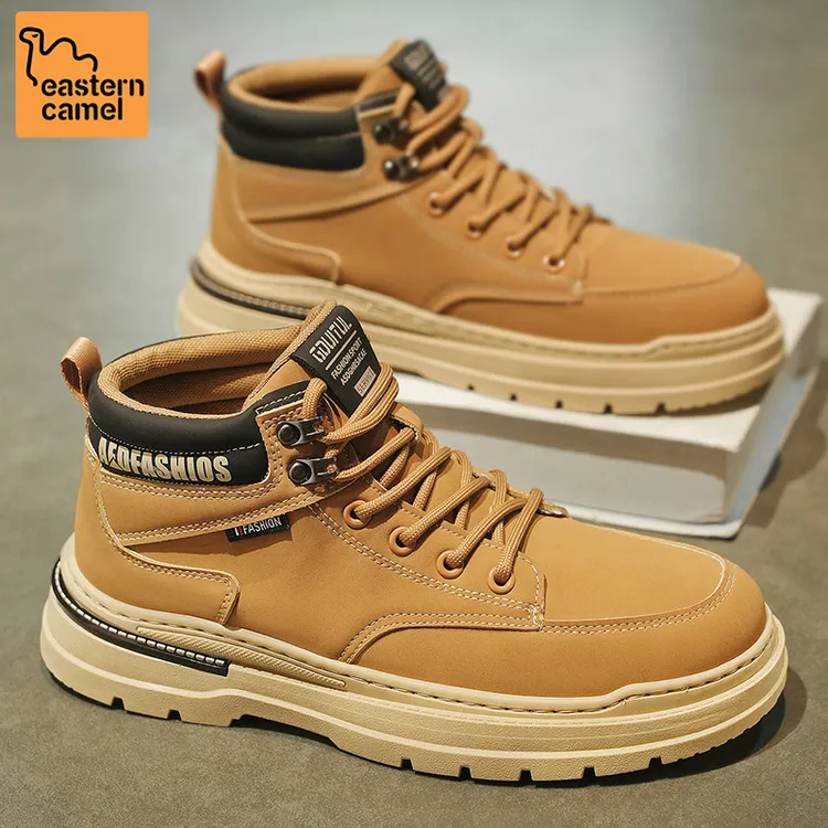 东方骆驼男鞋2025新款秋季高帮英伦复古马丁靴皮面防滑耐磨工装靴