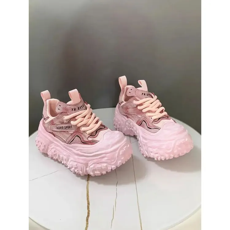 粉色回忆~松糕厚底老爹鞋女复古网红做旧时尚增高百搭休闲运动鞋