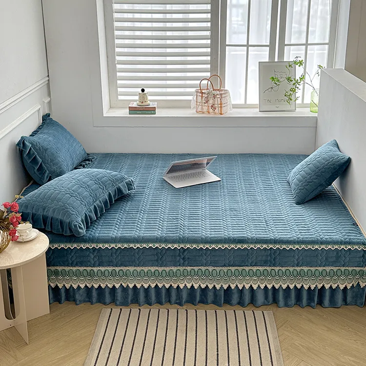 新款牛奶绒榻榻米床盖纯色加绒防滑农村大土炕垫夹棉冬季保暖炕毯