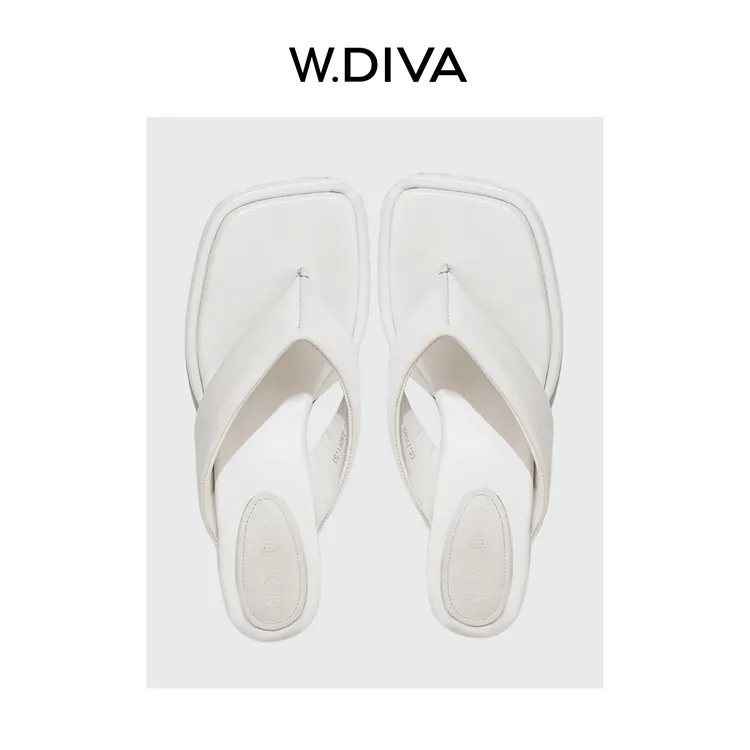 W.Diva【交叉诗】真皮舒适时尚街坊look夏日人字夹拖凉鞋50X202486
