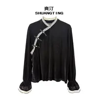 Jokara/丘可儿【枫晚衣】新中式国风丝绒蕾丝拼接打底减龄显瘦秋