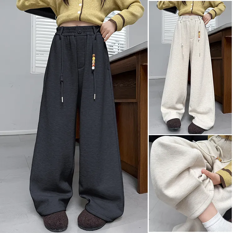 女童裤子春秋款2025年款衣服中大童网红儿童秋装休闲糯米阔腿裤潮