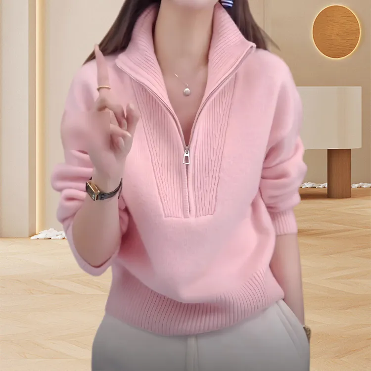 亲肤舒适气质简约纯色立领宽松短款针织衫女秋冬新款百搭毛衣上衣