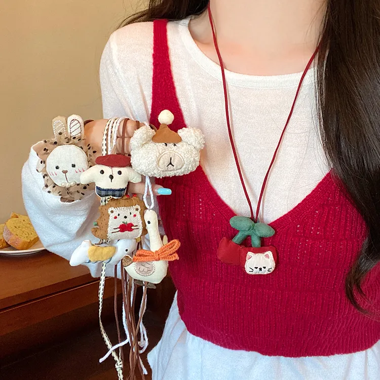 钛钢项链 慵懒卡通毛绒小狗小熊项链可爱女生卫衣配饰长款毛衣链