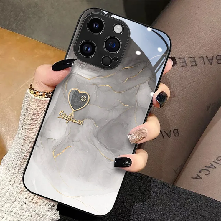 水墨爱心适用苹果16/华为/oppo/vivo玻璃手机壳15promax创意时尚