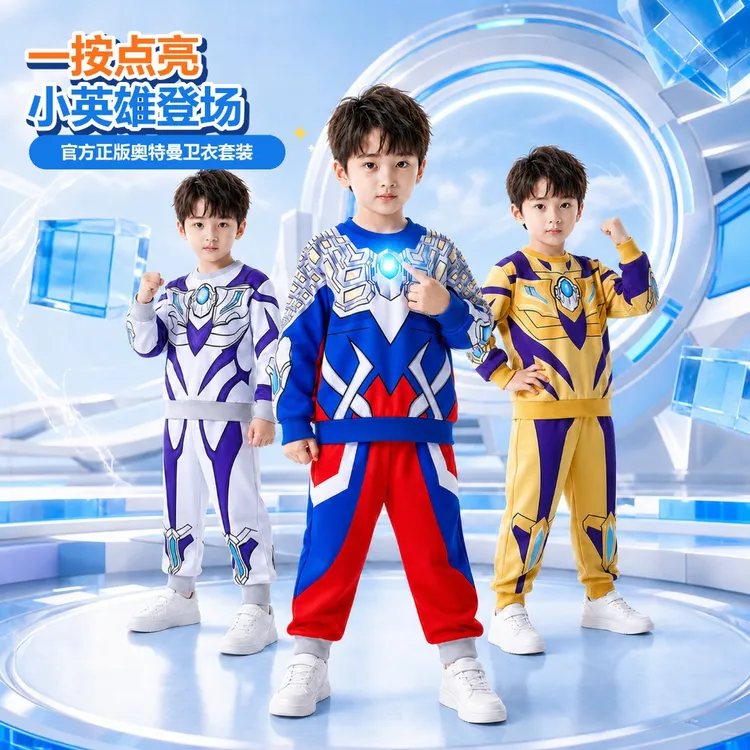 正版奥特曼2026新款秋季儿童发光衣服赛罗泽塔迪迦男童6-12岁童装