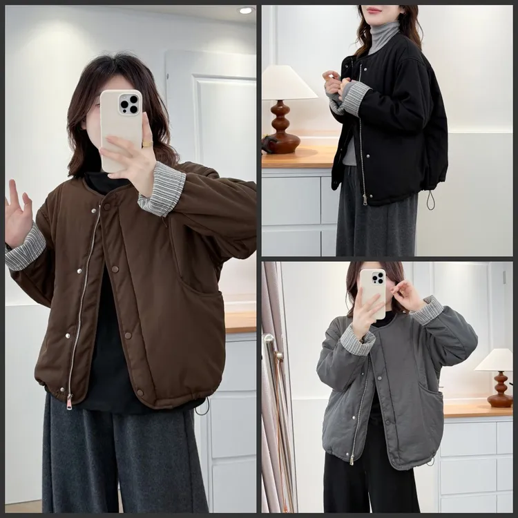 115-200斤大码女装胖mm冬装休闲简约宽松显瘦纯色小棉衣棉服外套