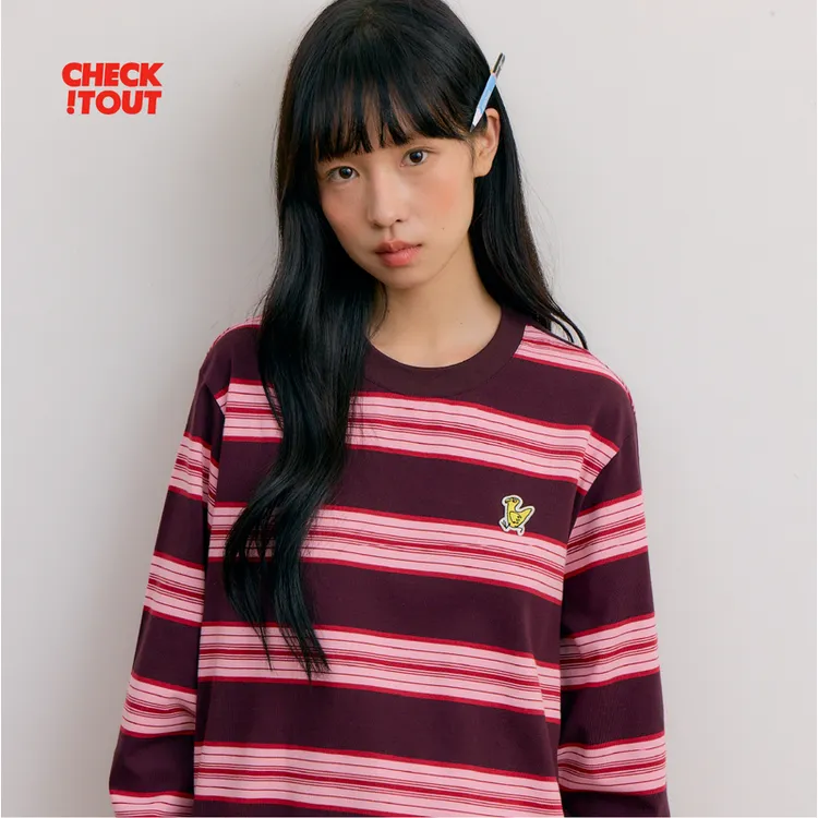 CHECKITOUT彩虹调度员长袖卫衣情侣装条纹百搭复古圆领秋冬2025