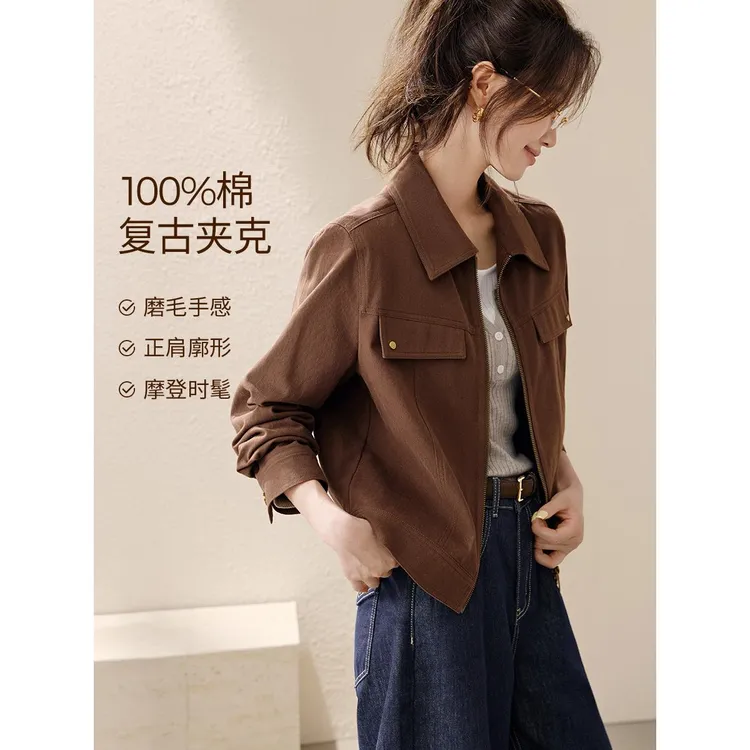 巨好看的工装夹克上衣2025秋季新款小外套女复古正肩短款小个子