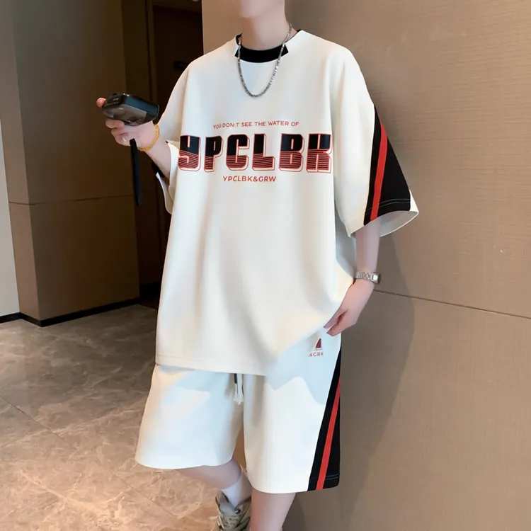 宽松男潮流休闲运动套装半袖韩版潮牌夏季短袖T恤套装半袖短裤