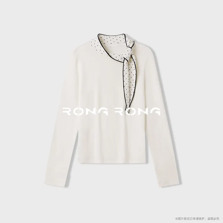 溶溶T【灵动星境】RONG绵羊毛莱赛尔拼接波点蝴蝶结上衣2502H603