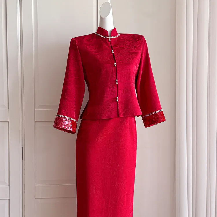 【月下兮-春皖】红色新中式旗袍敬酒服礼服嫁衣订婚回门服红色旗袍